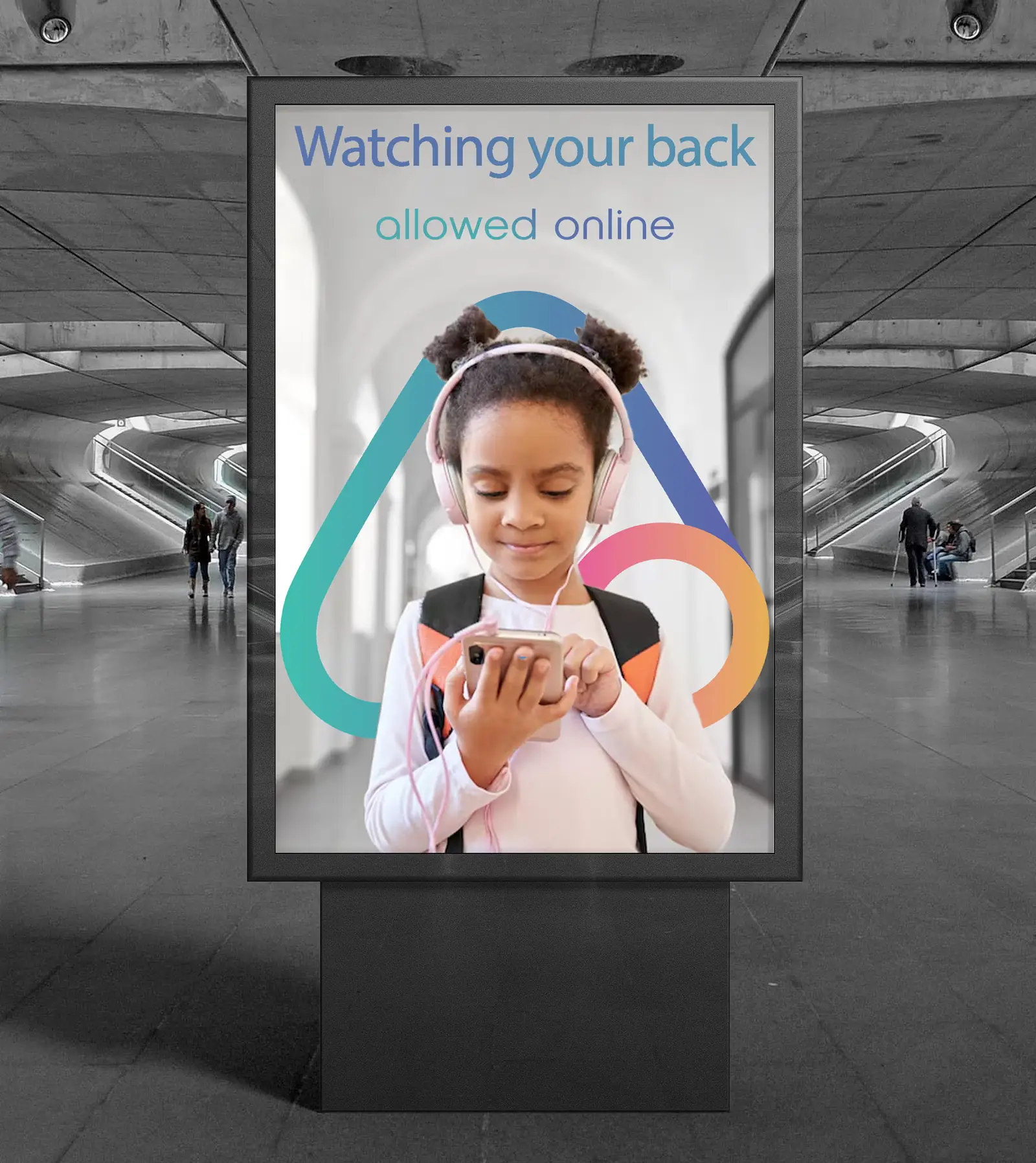 Young girl with headphones using smartphone safely with Allowed Online protection